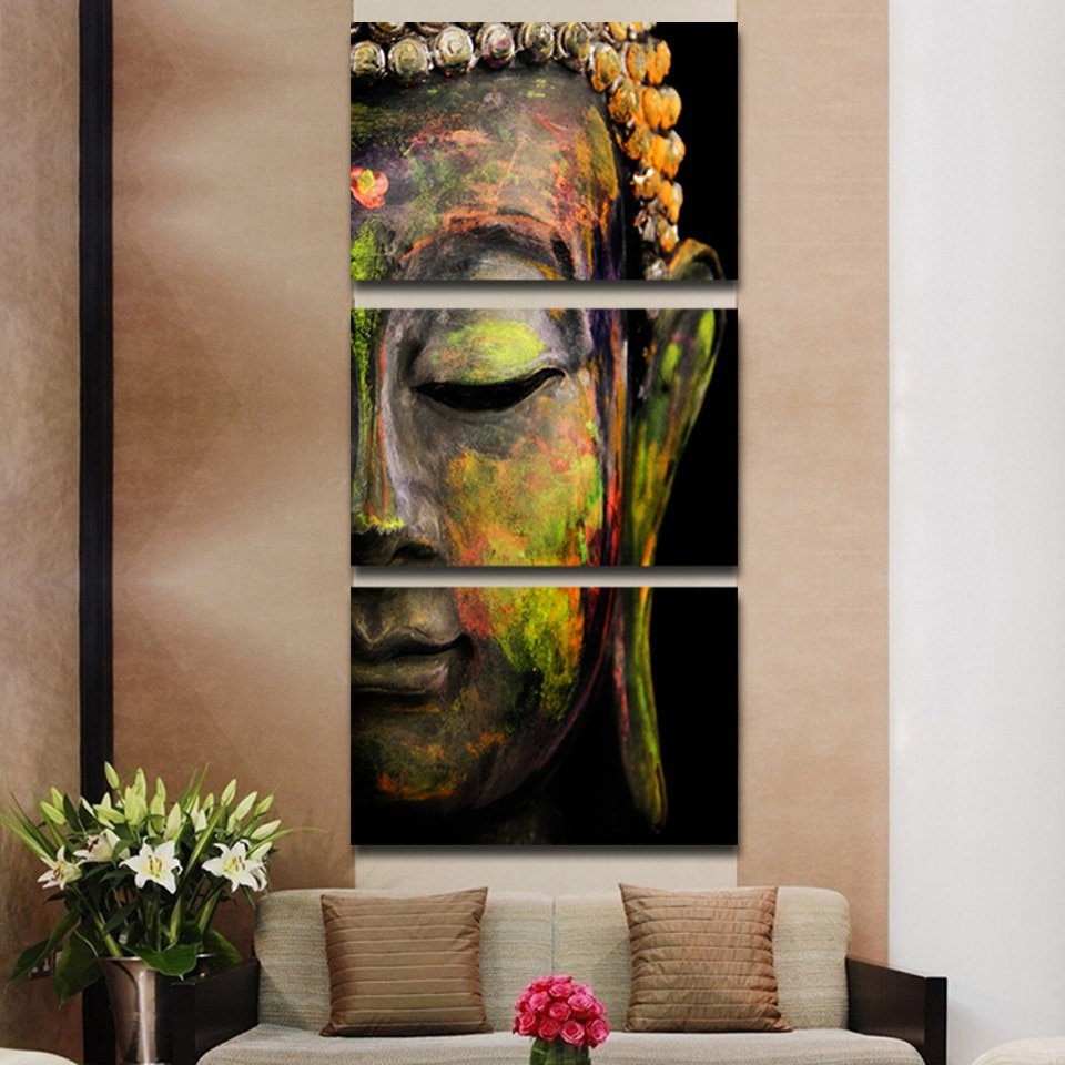 Halva Buddha huvud målning mångfärgad Buddha målning Zen målning storlek: S|M|L|XL