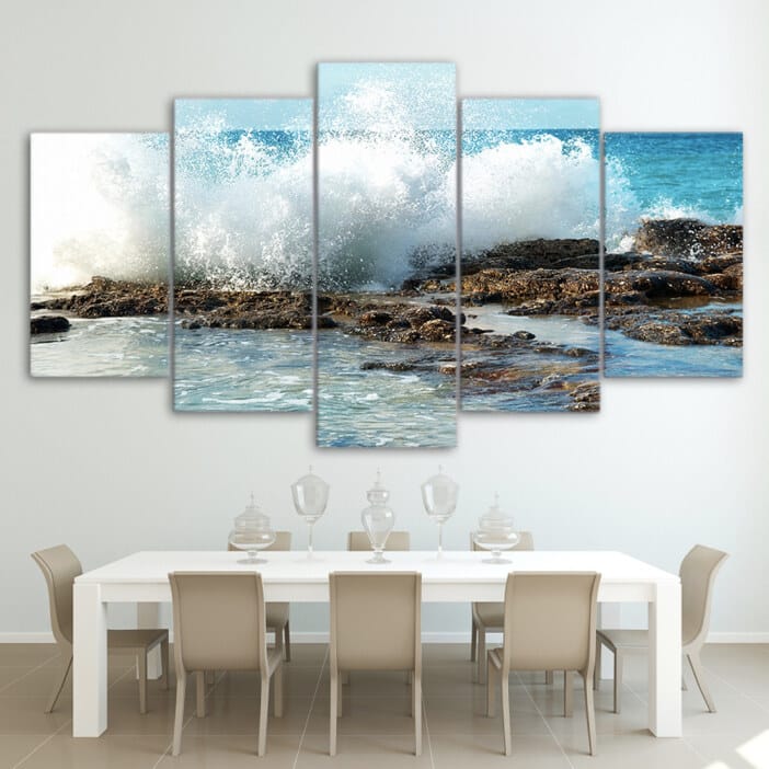 Tableau fracas des vagues sur les rochers Tableau Mer Nature format: Horisontell