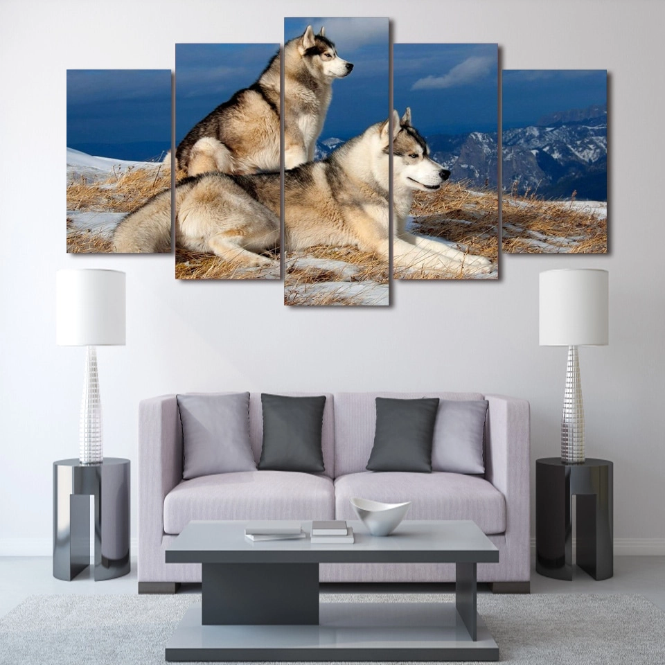 Two Dogs Husky Table Dogs Table Animals storlek: S|M|L