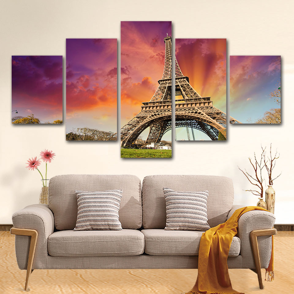Målning Eiffeltornet och solnedgång