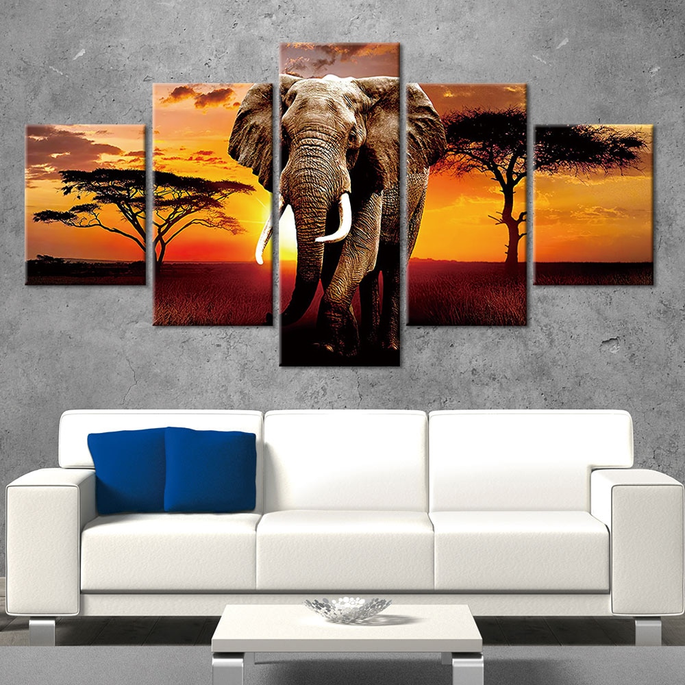 Elefant i bushen vid solnedgången bild Elefant bild Djur format: Horisontell