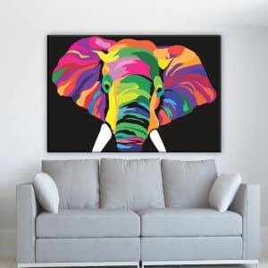 Pop elefant bild. God kvalitet, original, hänger ovanför en vägg i ett hus
