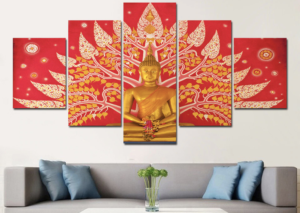 Röd Buddha målning Zen målning