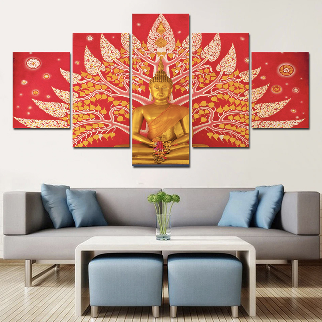 Röd Buddha målning Zen målning format: Horisontell