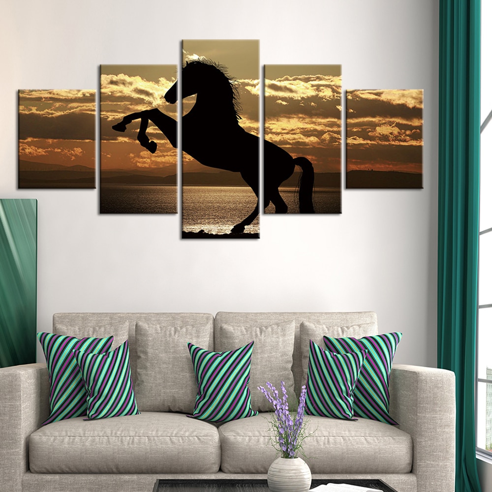 Hingst och solnedgång målning Hästmålning Djurmålning Djurmålning