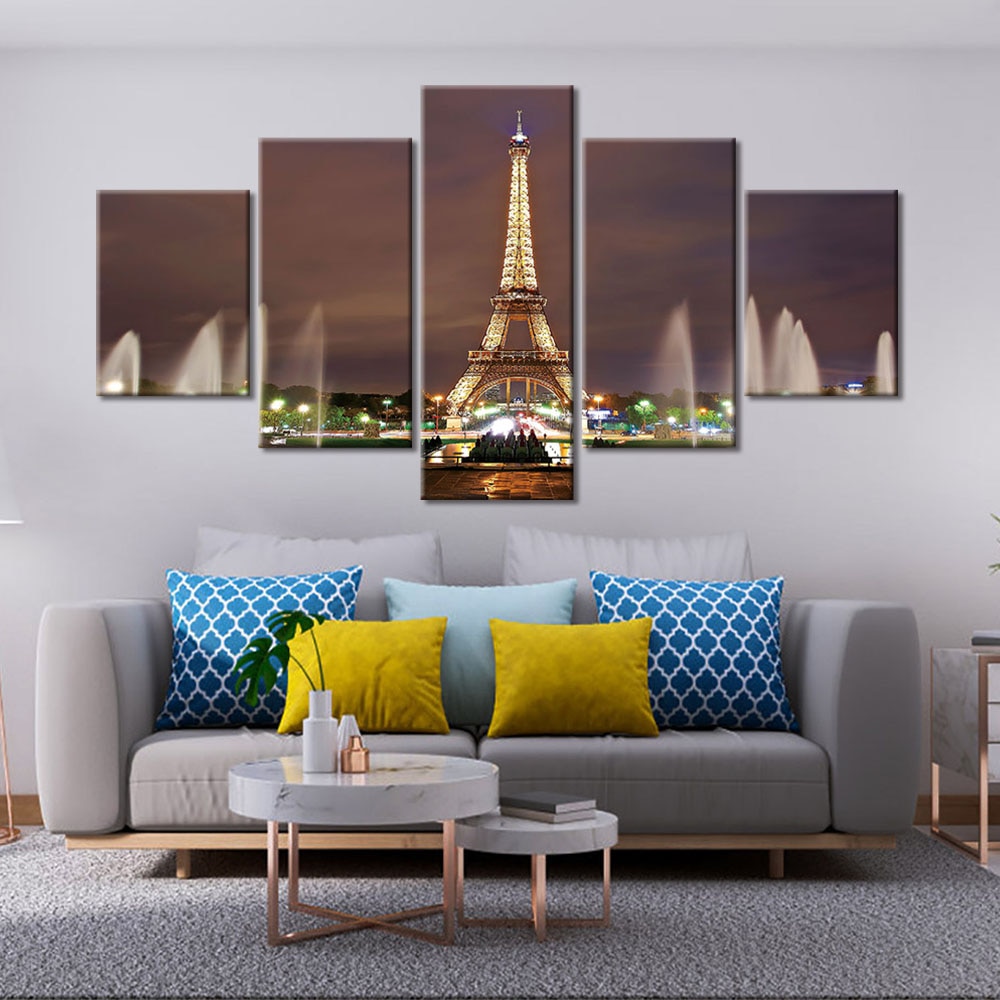 Målning Eiffeltornet belyst Målning Paris Målning City