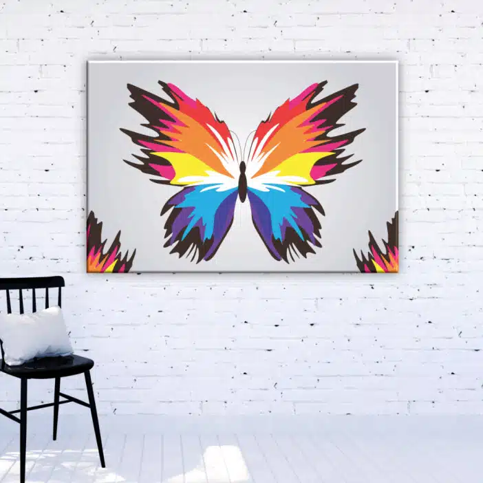Abstrakt fjärilsmålning. God kvalitet, original, hänger på en vägg i ett vardagsrum
