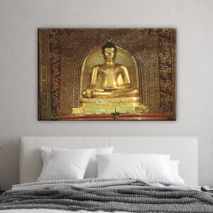 Målning av Buddha-templet. God kvalitet, original, hängde på en vägg ovanför en soffa i ett hus