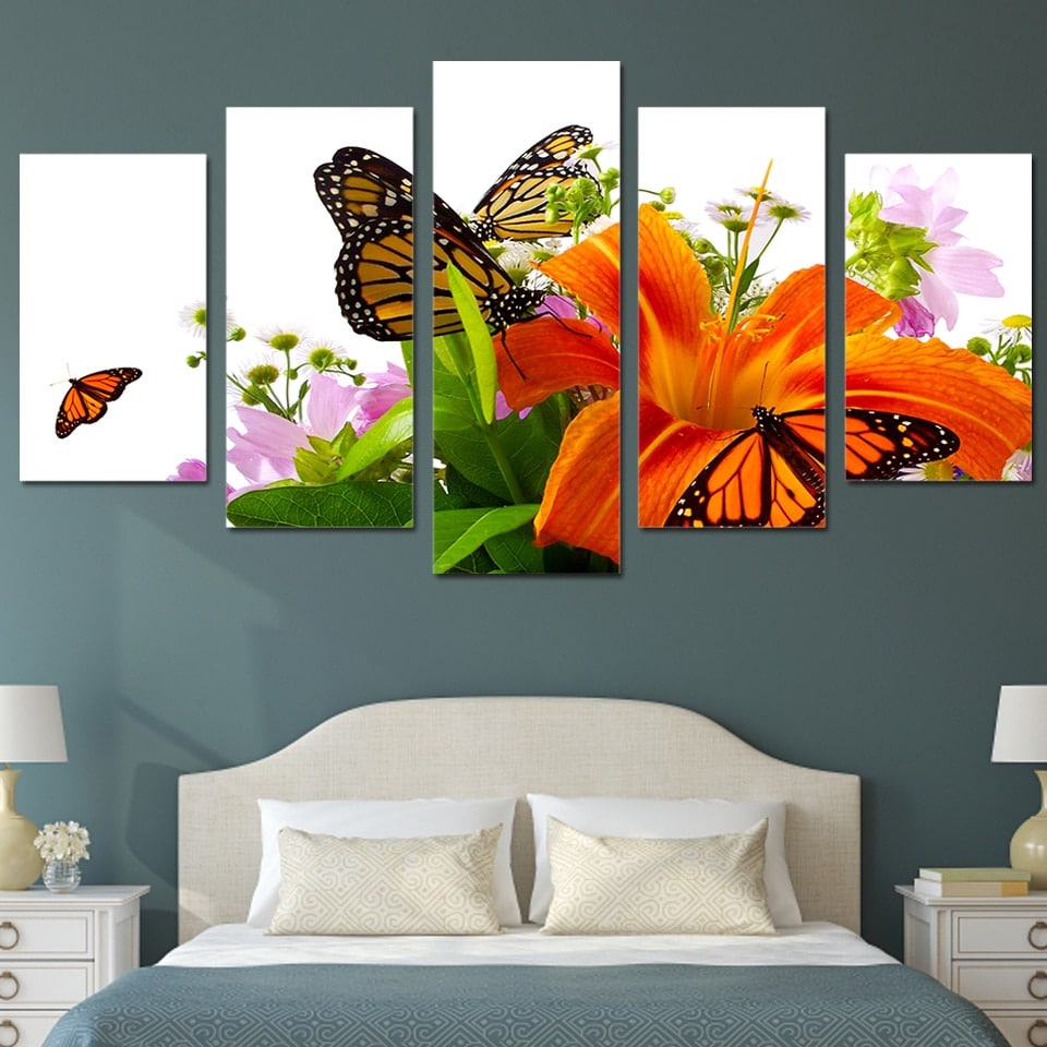 Fjärilar och liljor målning