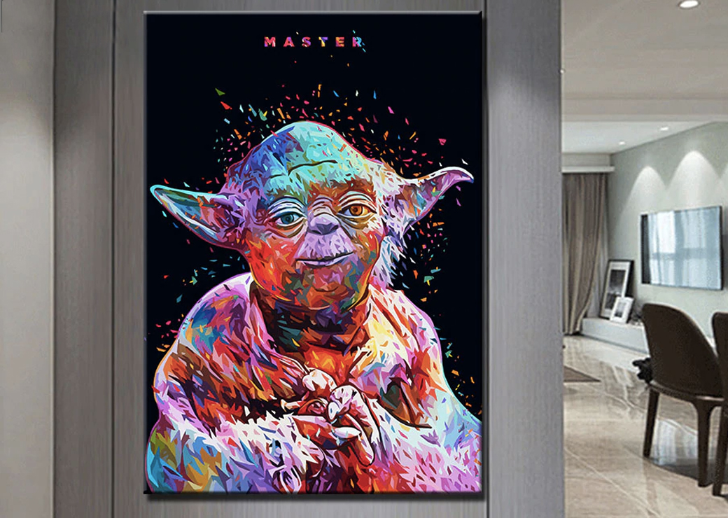 Målning Master Yoda pop svart bakgrund Målning Star Wars Geek