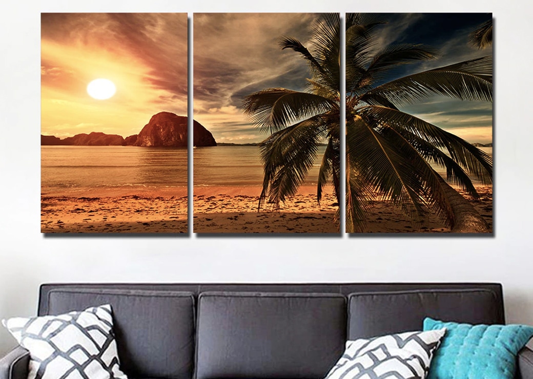 Bild av solnedgång och kokosnötsträd