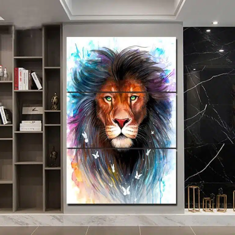Målning av lejon med ljusa färger