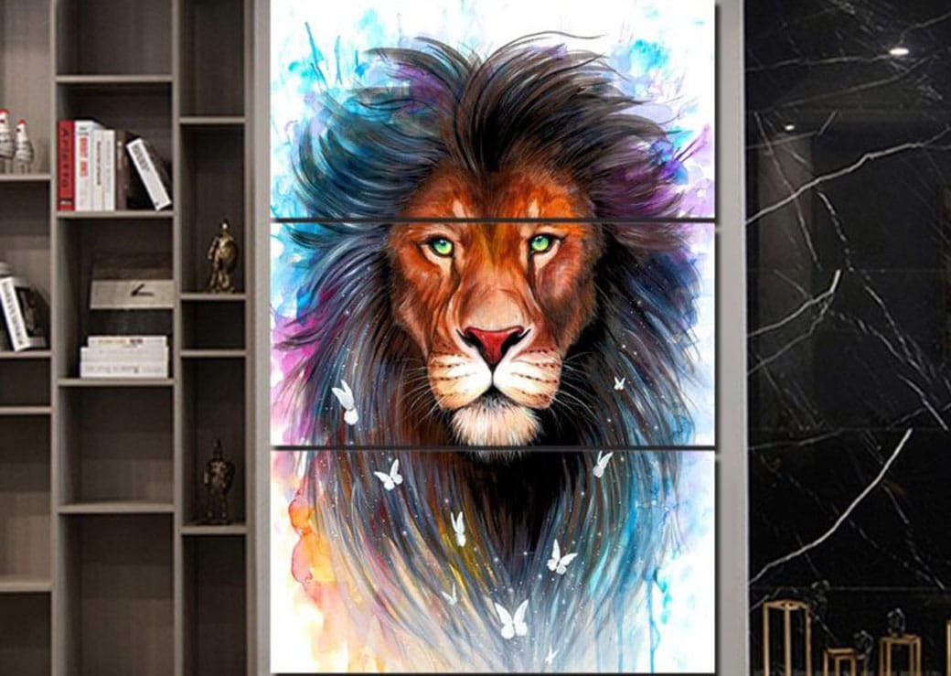 Målning av lejon med ljusa färger