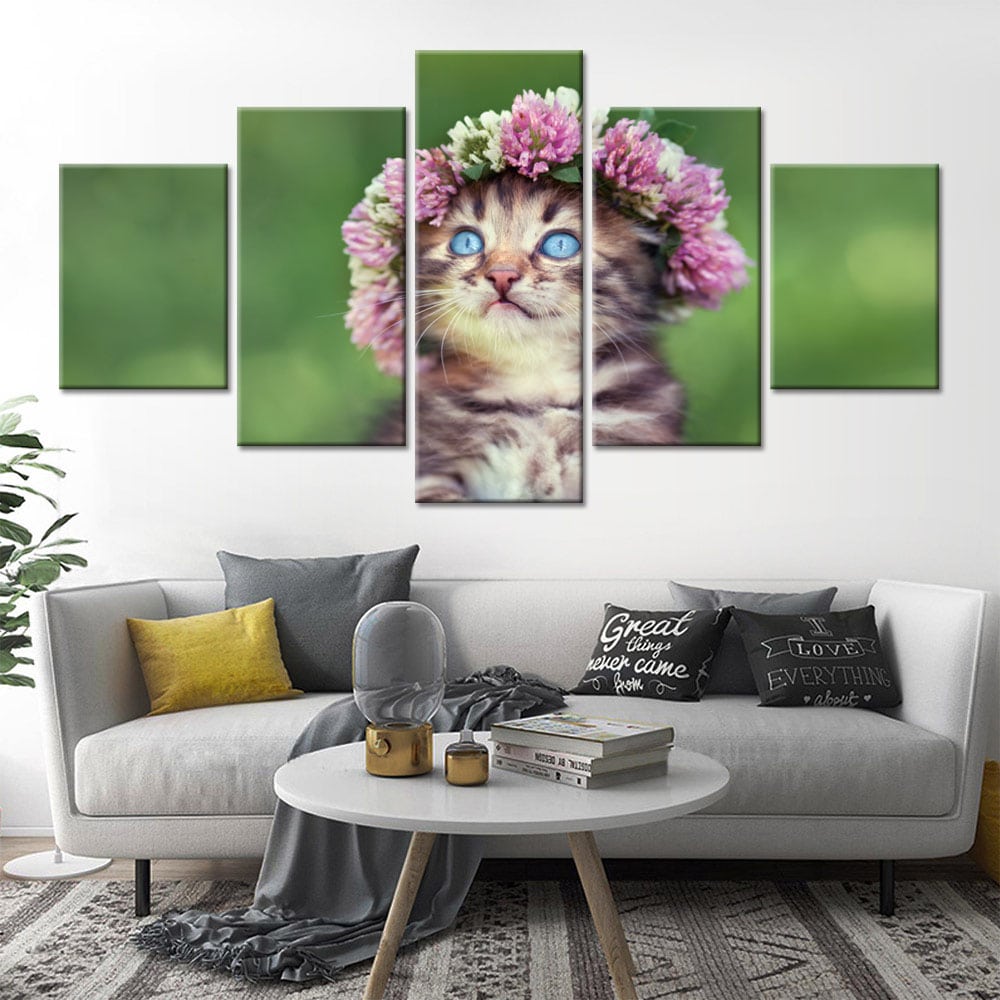 Målning katt krona av blomma