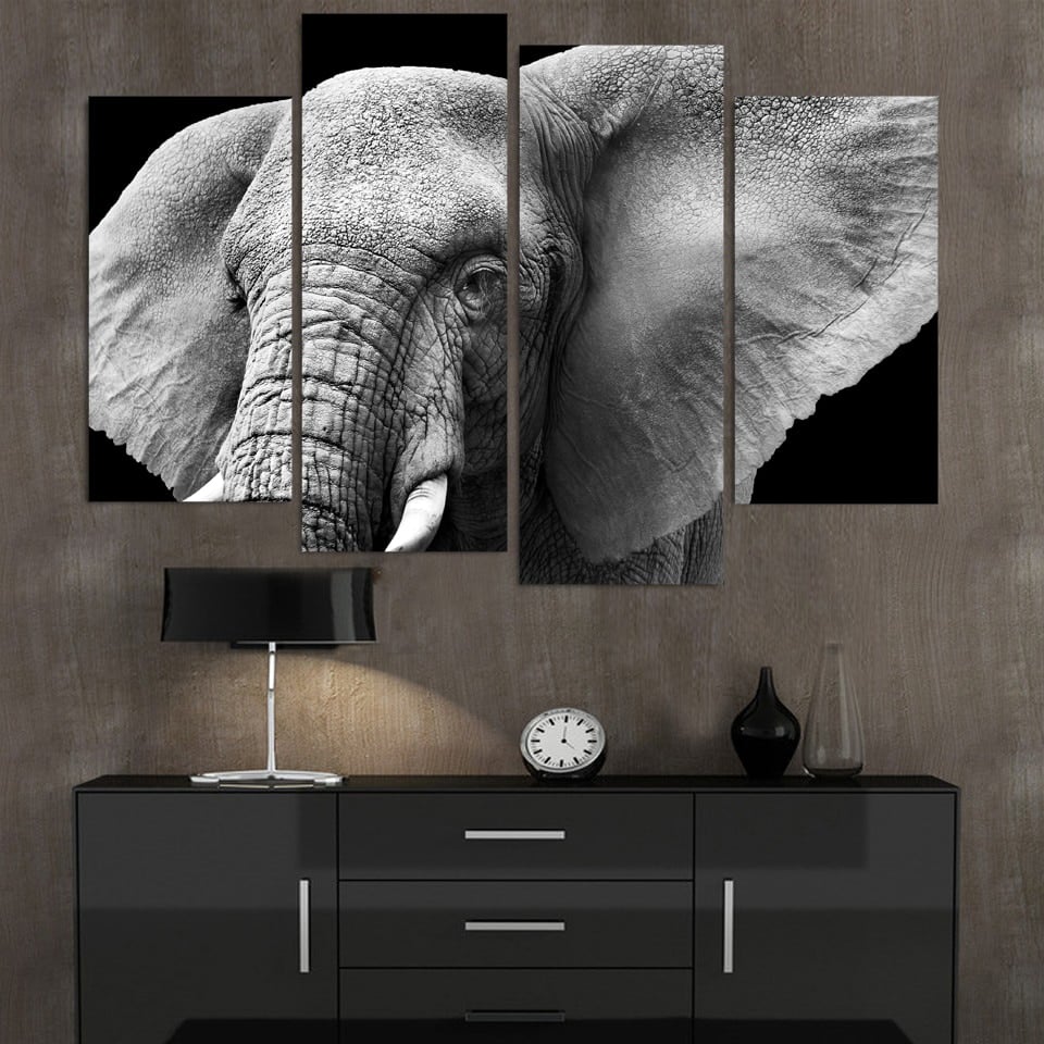 Svart och vit elefant huvud målning