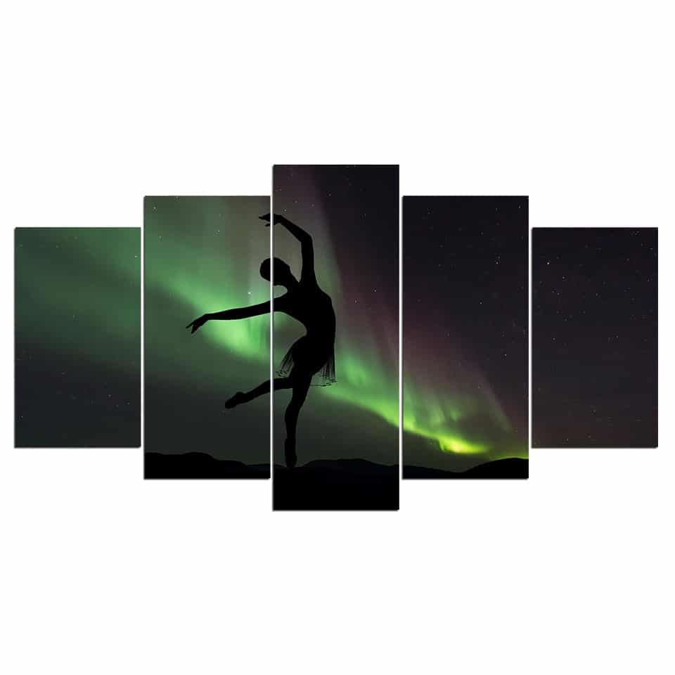 Dans och aurora borealis målning