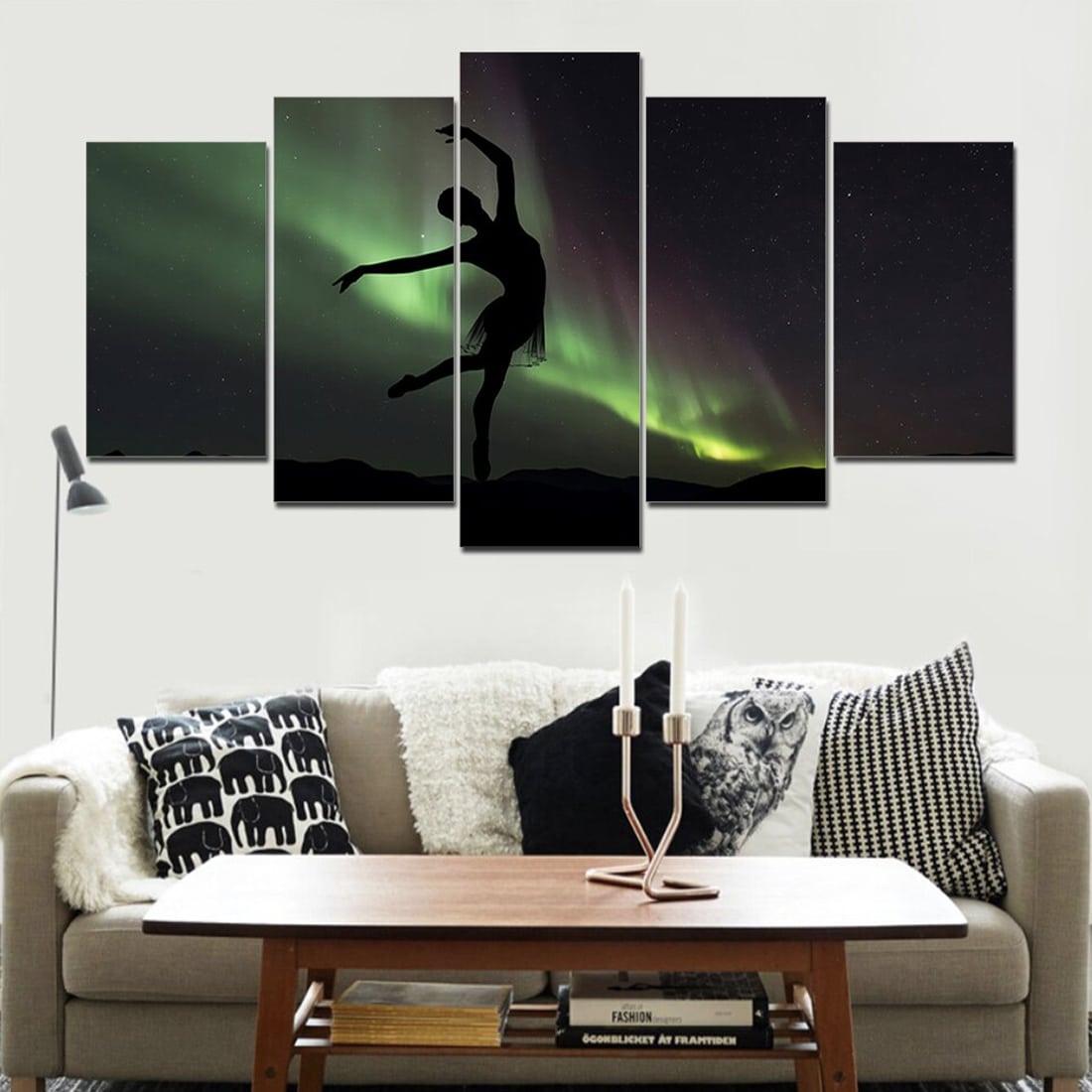 Dans och aurora borealis målning