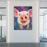 Rosa gris målning. 08:37 Bra kvalitet, original, hänger på en vägg i ett vardagsrum