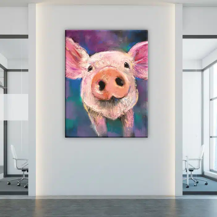 Rosa gris målning. 08:37 Bra kvalitet, original, hänger på en vägg i ett vardagsrum