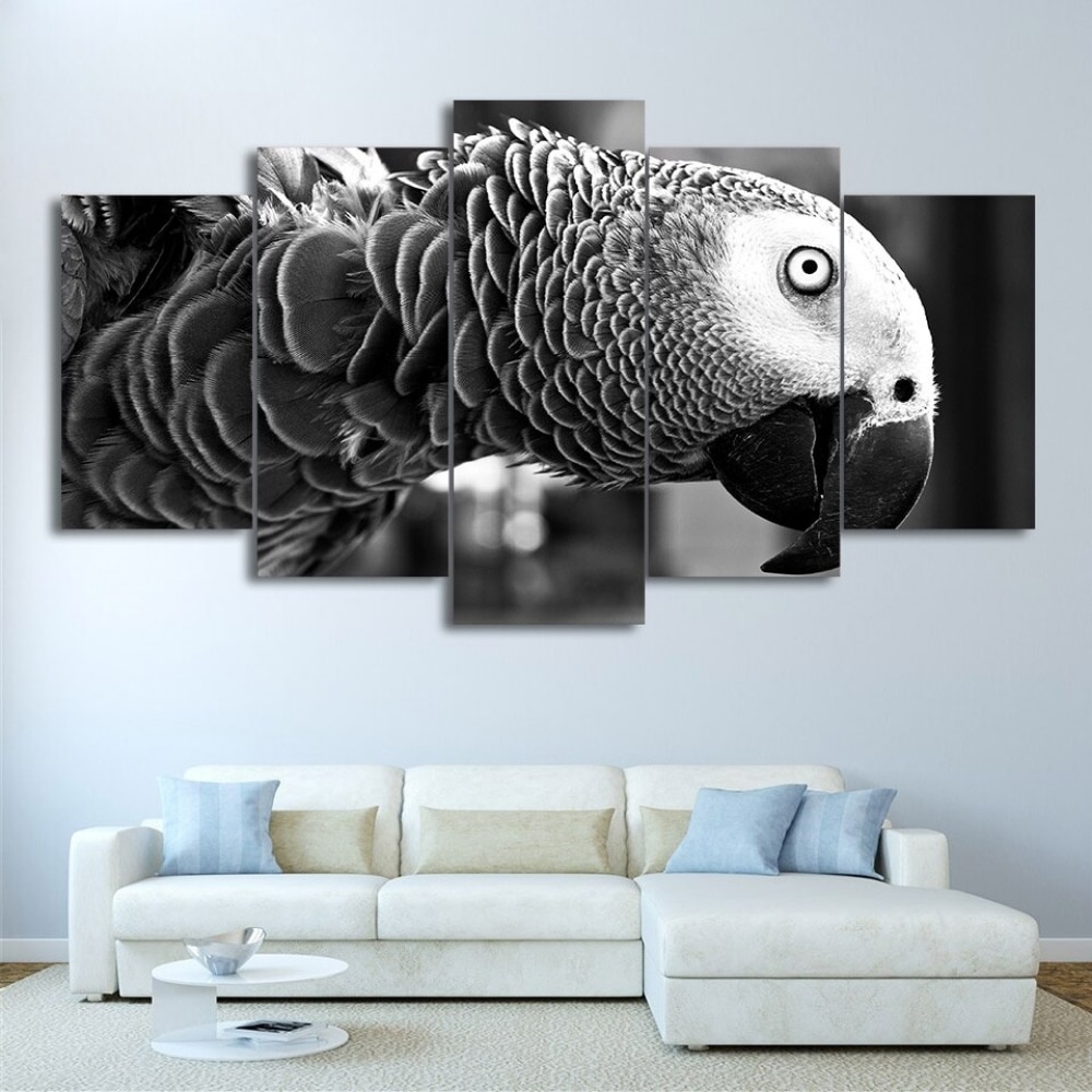 Svart och vit papegoja målning Djur målning Fågel målning