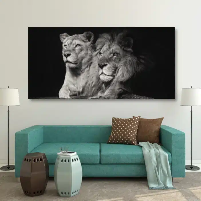 Bord lejon och lejoninna svart och vitt Bord djur lejon