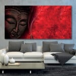 Röd Buddha målning med rökelse Abstrakt målning Buddha målning Orientalisk målning Zen målning