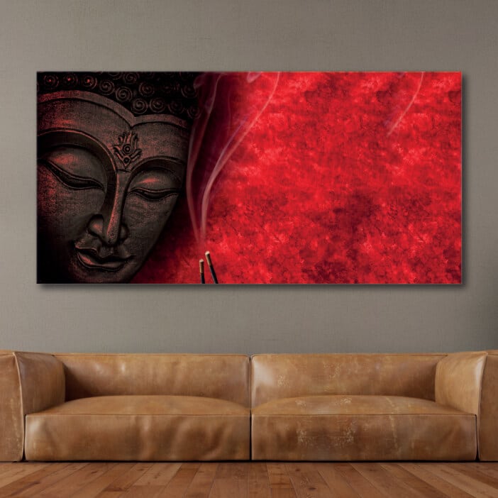 Röd Buddha målning med rökelse Abstrakt målning Buddha målning Orientalisk målning Zen målning