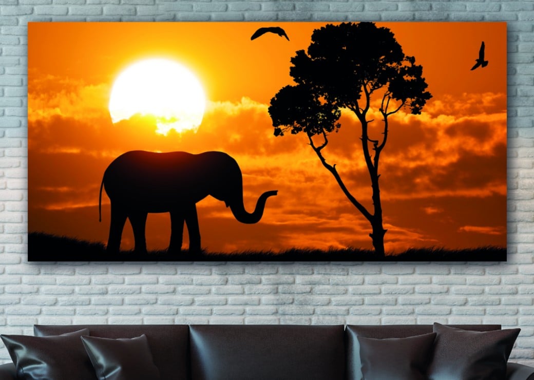 Elefant silhuett målning Tabloide
