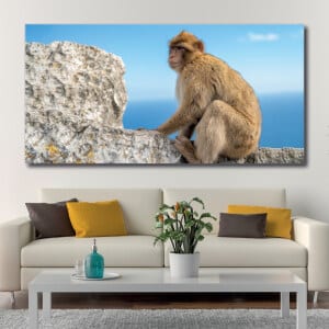 Målning Monkey framför havet Målning djur Monkey