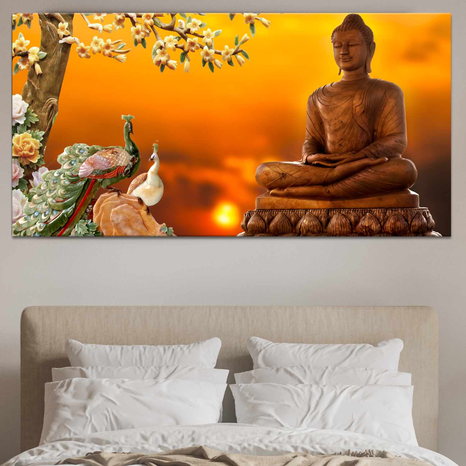 Bild Buddha staty med två påfåglar Bild Buddha Zen bild
