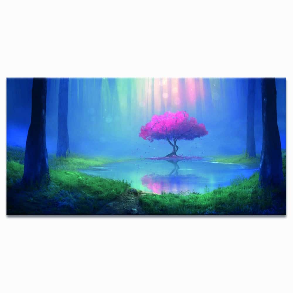 Målning Rosa träd i en skog