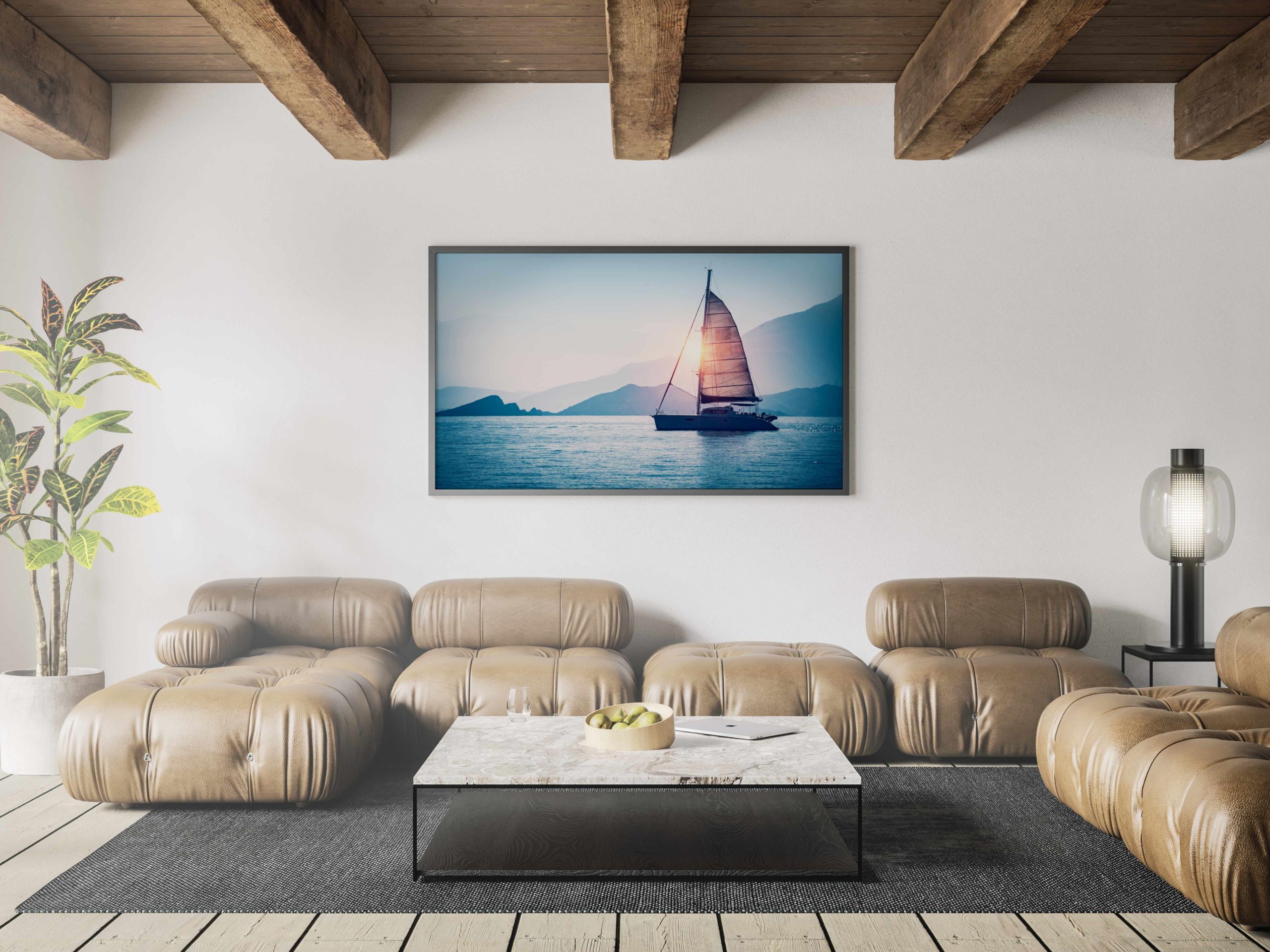 Bild Segelbåt i soluppgång Bild Båt Originalmålningar