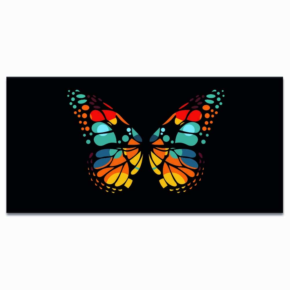 Målning Flerfärgad fjäril på svart bakgrund