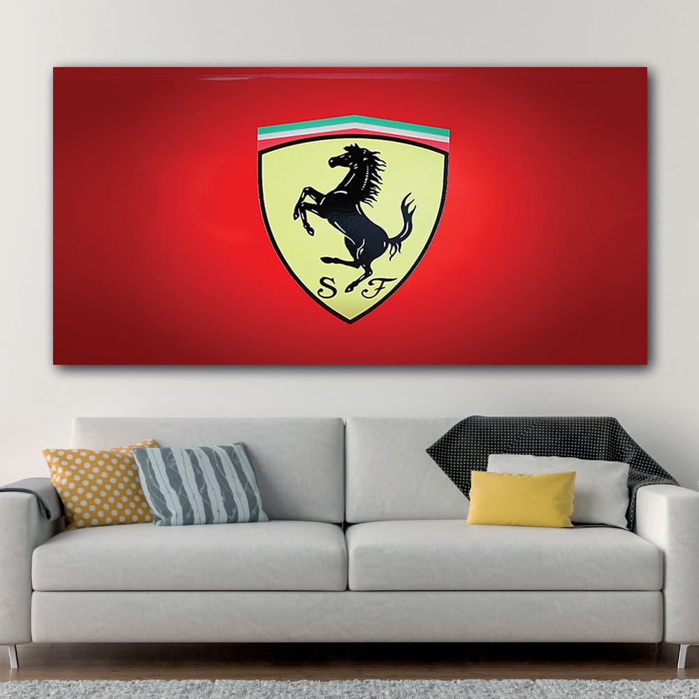Målning Ferrari logotyp på röd bakgrund