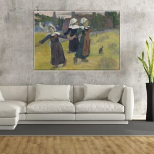 Gauguin målar La rondes des petites Bretonnes. God kvalitet, original, hängde på en vägg ovanför en soffa i ett vardagsrum