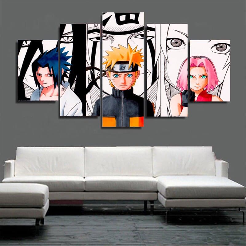 Naruto - 5 paneler, canvas print, Naruto Uzumarki Haruno Sakura Uchiha Sasuke, teckenposter, heminredning