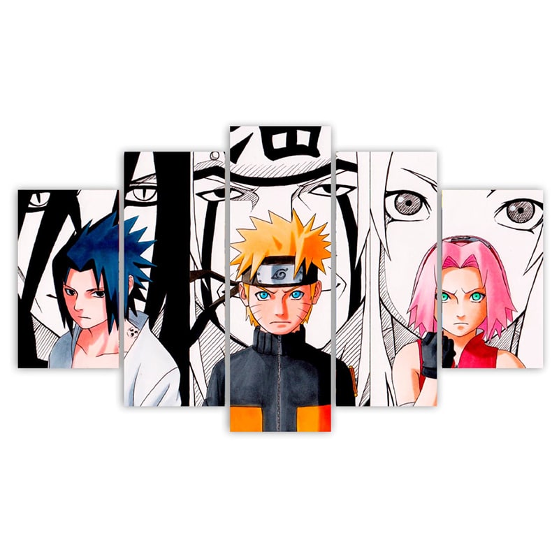 Naruto - 5 paneler, canvas print, Naruto Uzumarki Haruno Sakura Uchiha Sasuke, karaktärsposter, väggdekoration för hemmet Uncategorized färg: Multicolour