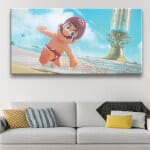 Målar Super Mario på stranden. God kvalitet, original, hängde på en vägg ovanför en soffa i ett vardagsrum