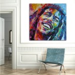 Bob Marley Multicolour bild. God kvalitet, original, hängde på en vägg ovanför en soffa i ett vardagsrum