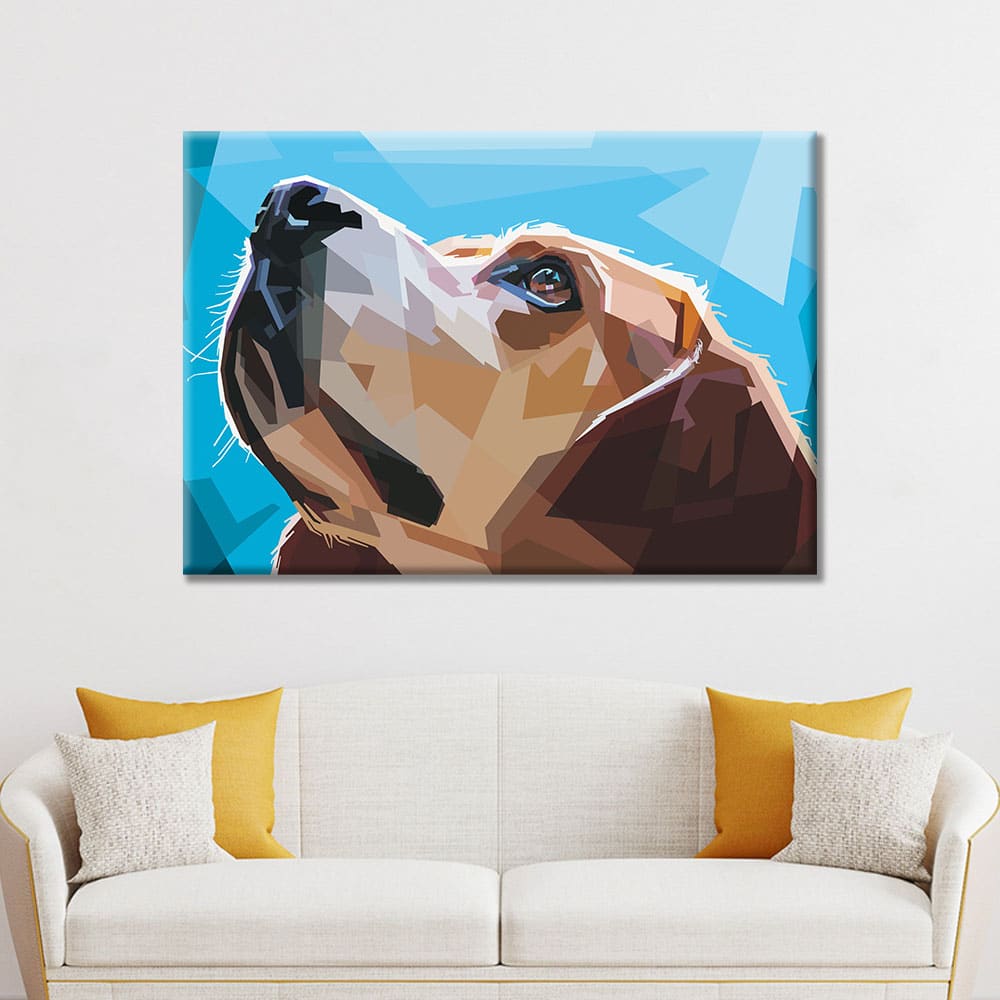Pop art målning hund ögon mot himlen Pop art målning djur format: Horisontell