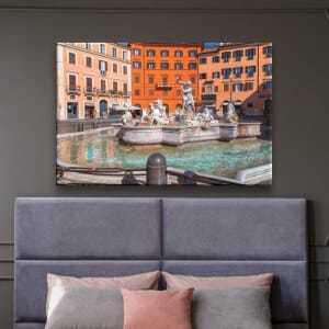Målning Rom fontän neptuno. God kvalitet, original, hängande på toppen av en säng i ett hus