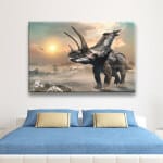 Bild dinosaurie styracosaurus. God kvalitet, original, hängde på väggen ovanför sängen i ett hus