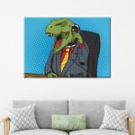 Bord t-rex affärsman i vardagsrum