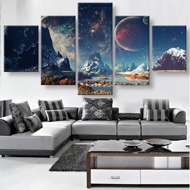 Skandinaviskt måleri sett från galaxen. God kvalitet, original, hänger på väggen ovanför en soffa i ett hus