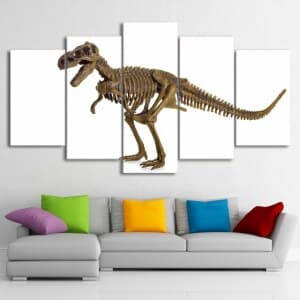 Skelett dinosaurie bild. God kvalitet, original, hängde på väggen ovanför soffan i ett rum