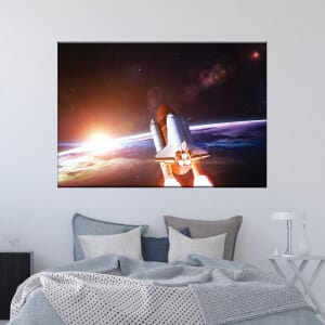Målning av rymdfärjan på uppdrag. God kvalitet, original, hängde på en vägg ovanför en säng i ett hus