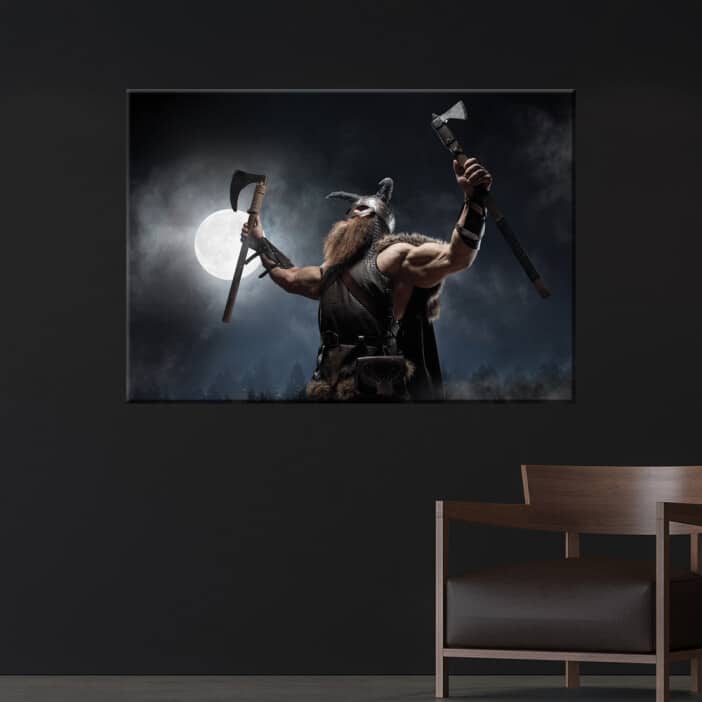 Målning av en Berserk-krigare. God kvalitet, original, hängde på en vägg i ett vardagsrum