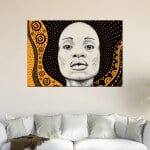Afrikansk målning på en stambakgrund. God kvalitet, original, hängde på en vägg ovanför en soffa i ett hus