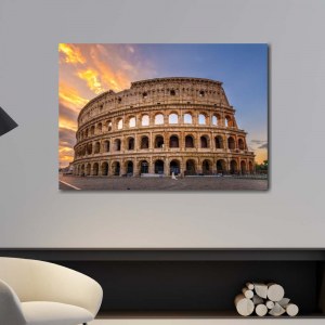 Målning av Colosseum i Rom i solnedgången. God kvalitet, original, hängde på en vägg ovanför en soffa i ett hus
