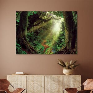 Måleri Stigen i djungeln. God kvalitet, original, hängde på en vägg ovanför en soffa i ett hus